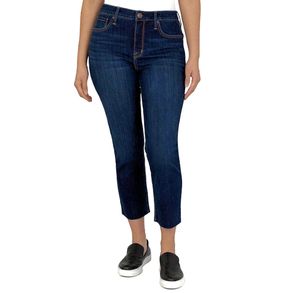 Seven7 Jeans Womens 14 Crop Straight Leg Fray Raw Hem Tower Dark Blue Tummy Con